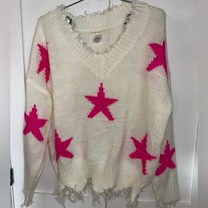 white with pink stars sweater, oversized, size small